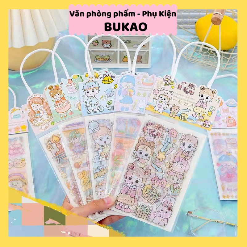 Set sticker nhũ hình size lớn có quai 4 tấm cắt sẵn dễ thương nhiều mẫu