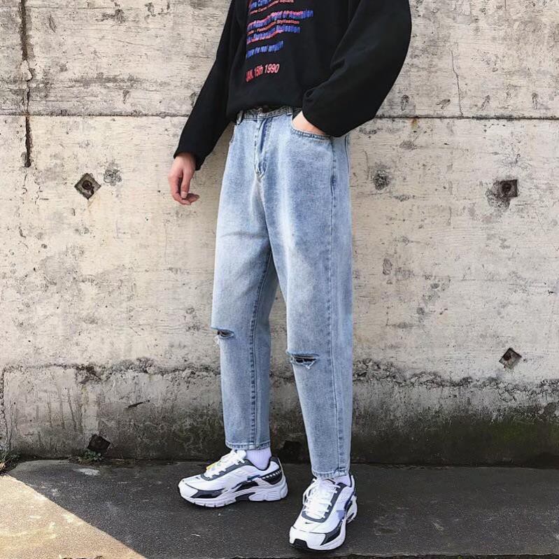 Quan jean baggy nam rách 2 gối dáng suông rộng RG-02 hottren 2021