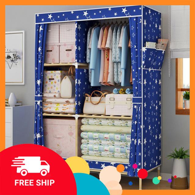 Tủ vải khung Gỗ 2 buồng 6 ngăn loại lớn