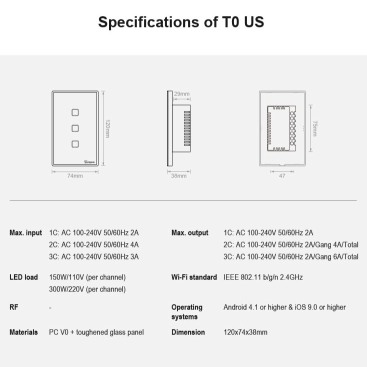 Công tắc bật tắt thông minh SONOFF GOOGLE T0 Us / Eu 1 nút 2 nút 3 nút điều khiển bằng Wifi tiện lợi