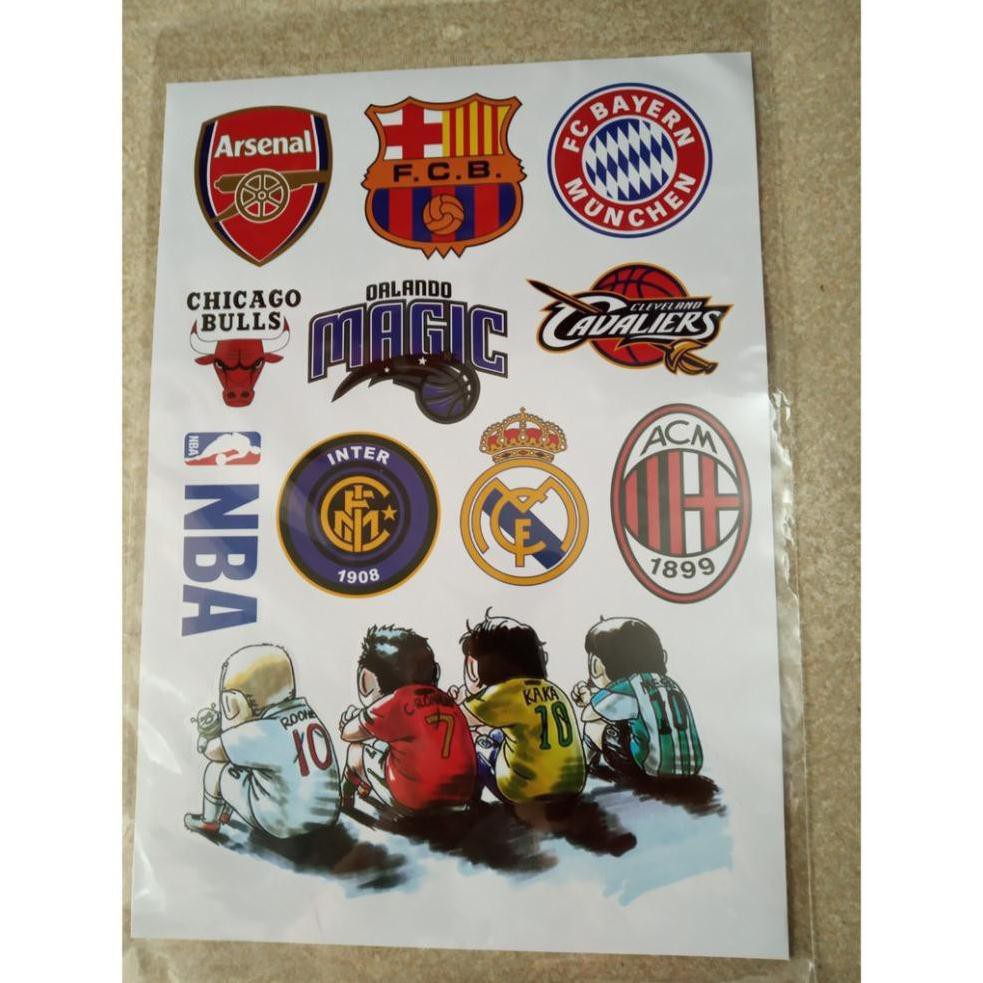 Bộ sticker Decal dán xe, laptop, điện thoại, mũ bảo hiểm...clb bóng đá arsenal chelsea MU Liverpool