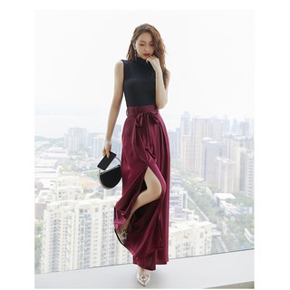 👗Bộ Áo Thun Cổ Cao Cổ Cao + Quần Legging Lưng Cao Xẻ Tà Ống Rộng Xẻ Tà Cá Tính Cho Nữ