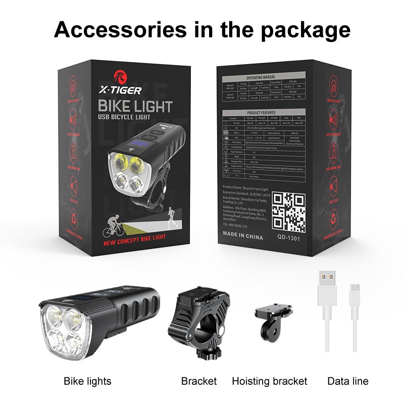 Đèn pha X-TIGER bằng hợp kim nhôm nhẹ kháng nước có thể sạc USB cho xe đạp địa hình