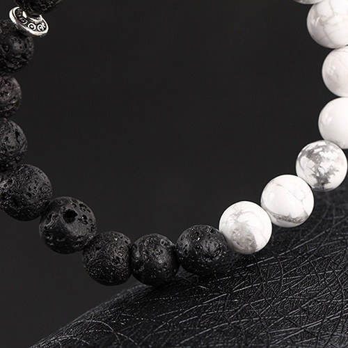 Vòng tay chuỗi hạt phối phụ kiện mạ bạc đơn giản thời trang cho nam và nữ