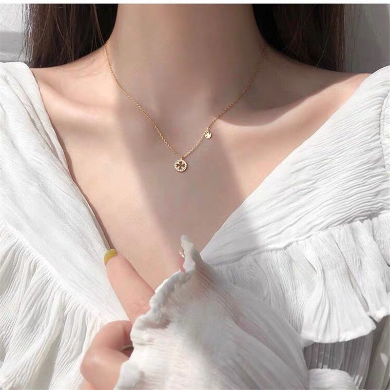 dây chuyền,lắc tay cỏ 4 lá đính đá 2  màu