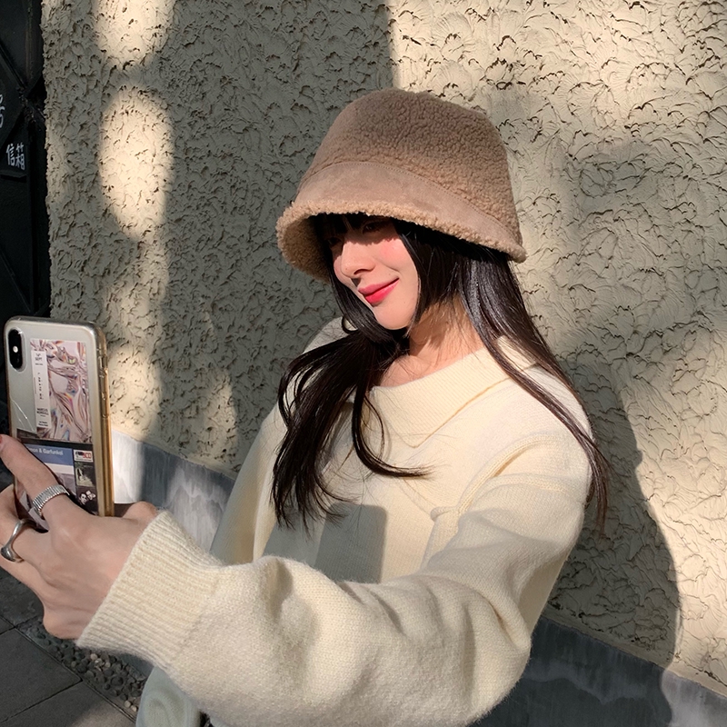 Nón Tai Bèo Chất Liệu Len Lông Cừu Dày Dặn Màu Trơn Phong Cách Hàn Quốc Thời Trang Thu Đông Cho Nữ
