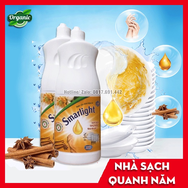 Nước Rửa Bát Hữu Cơ Hương Quế Đậm Đặc, An Toàn, Bảo Vệ Da Tay Smarlight 500ml