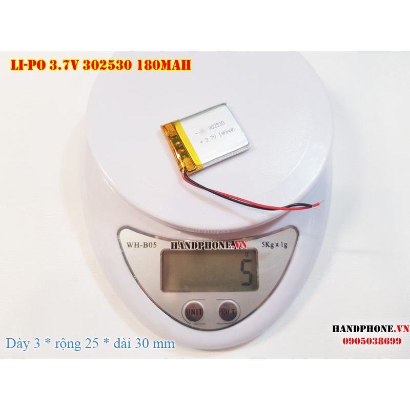 Pin Li-Po 3.7V 180mAh 302530 (Lithium Polymer) cho đồng hồ, smartwatch, loa Bluetooth, định vị GPS, camera