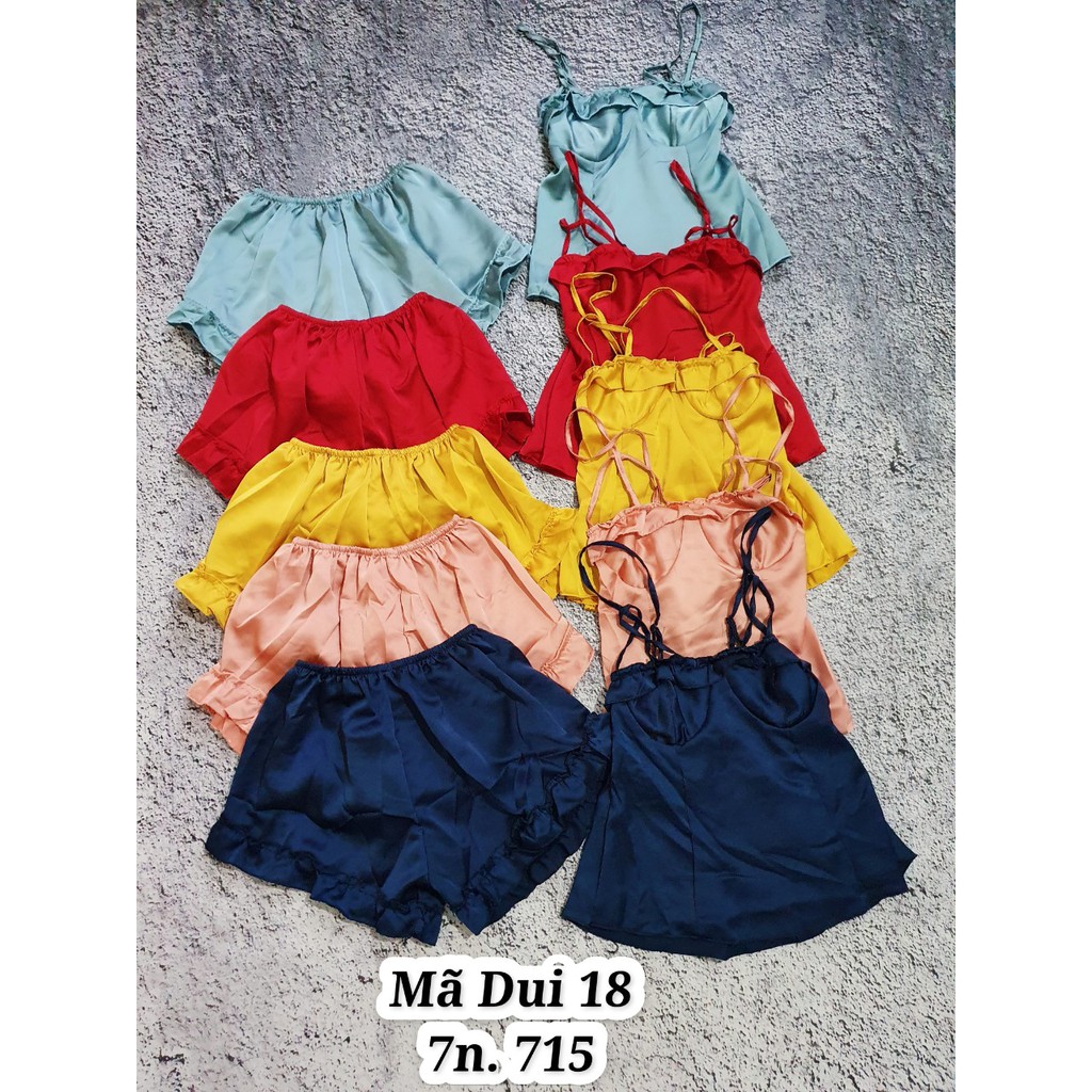 Dui18 - Đồ bộ quần đùi mặc nhà sexy dưới 55 kg - SET SATIN HAI DÂY QUẦN ĐÙI HÌNH THẬT | BigBuy360 - bigbuy360.vn