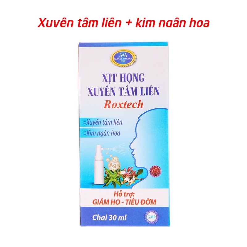 Xịt họng xuyên tâm liên Roxtech kèm kim ngân hoa giúp kháng khuẩn giảm ho hỗ trợ miễn dịch - chai 30ml