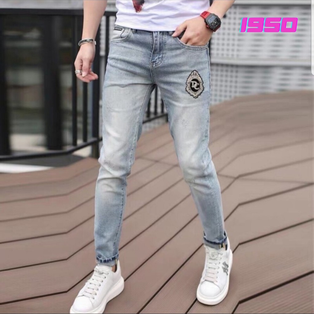 Quần Jean Nam Thêu / Quần Jean Nam Thêu Xám Trơn Chất Bò Cao Cấp Phong Cách AD1950 | BigBuy360 - bigbuy360.vn