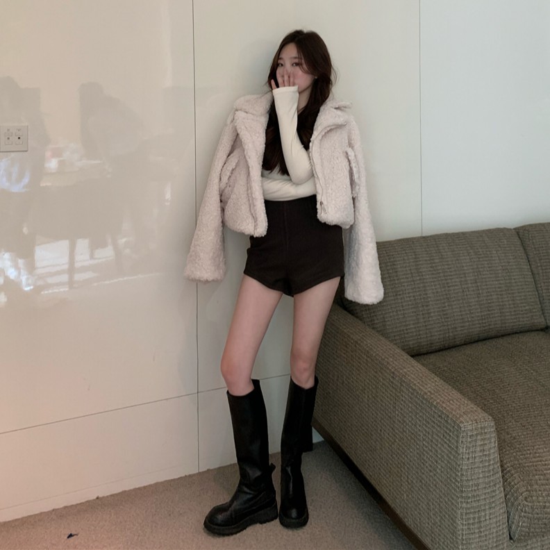 Cocory vn Quần ngắn lưng cao màu trơn gợi cảm cho nữ