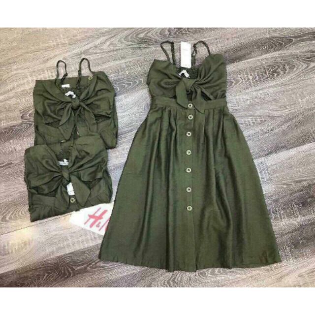 Đầm 2 dây cut out nơ ngực