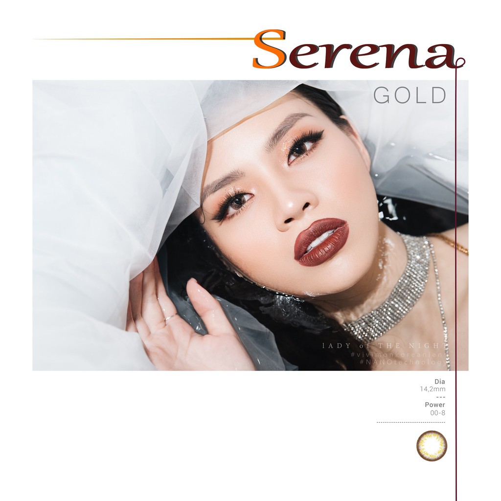 Kính áp tròng VIVIMOON Serena Gold - Lens cận nâu vân nhũ 14.2mm