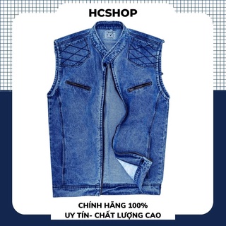 Áo khoác jean nam 3 lỗ màu xanh , áo gile nam form rộng hottrend 2024 với thiết kế túi kéo bằng đồng cực chất