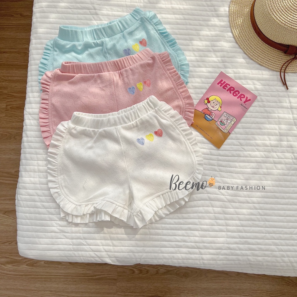 Quần đùi cho bé gái Beemo, Chất liệu cotton, điểm nhấn viền bèo, 3 màu xinh xắn B142