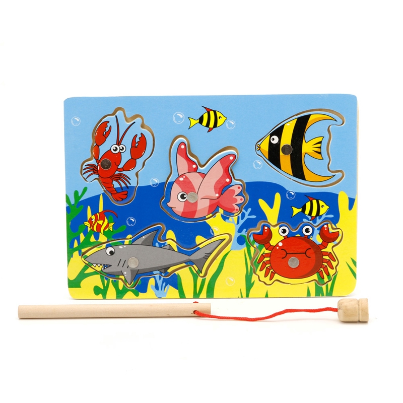 ℜ-ℜ Baby Wooden Magnetic Fishing Game Board 3D Jigsaw Puzzle Children Education