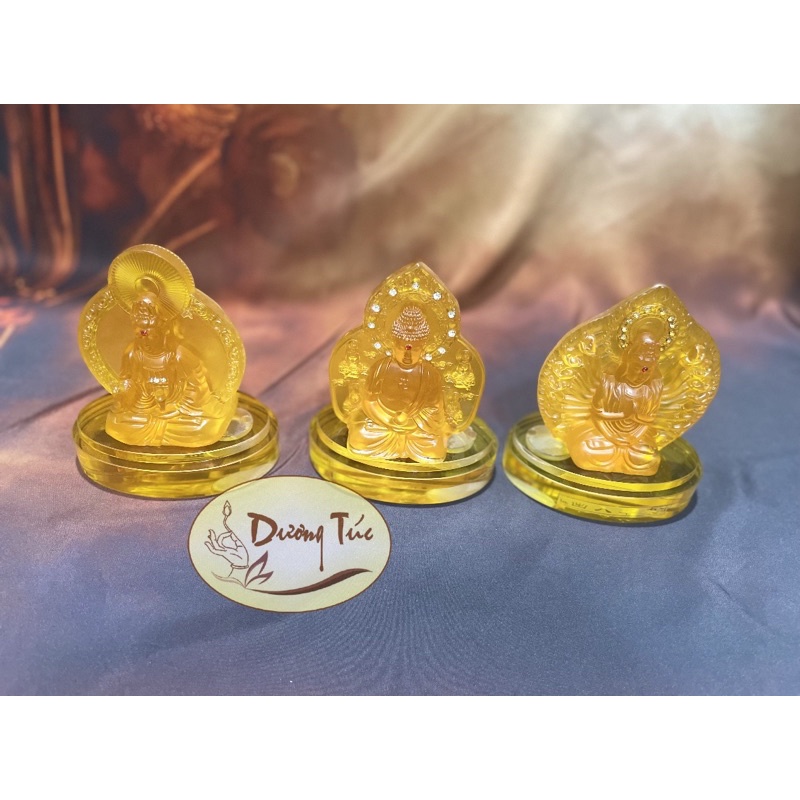 Tượng Phật Di Đà - Quan Âm - Chuẩn Đề ( tượng lưu ly ) hai mặt để xe hơi - ô tô