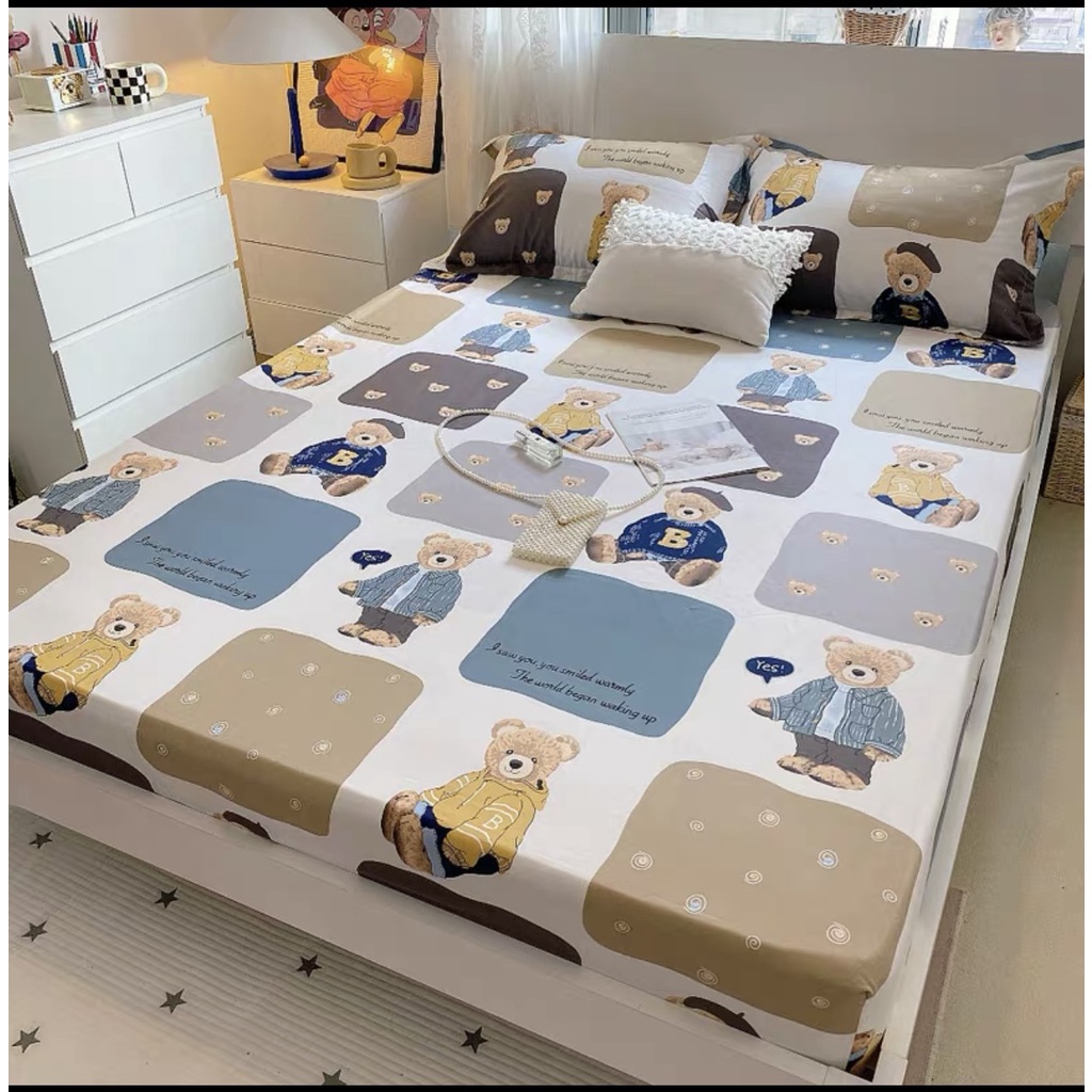 Bộ ga giường và vỏ gối cotton 100%, ga gối cotton thoáng mát thấm hút mồ hôi tốt miễn phí bo chun - Bông.Decor