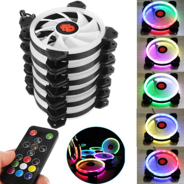 Bộ 5 fan led Rgb cho case, thùng máy có kèm hub và điều khiển remote