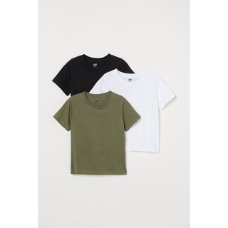 Set 3 áo thun ngắn tay trắng - đen - rêu, chất cotton hữu cơ, H.M UK săn sale