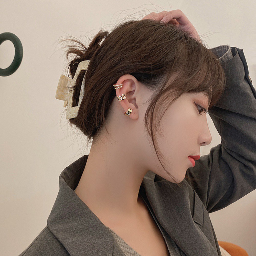 USNOW Khuyên đeo vành tai tròn không cần xỏ lỗ phong cách Hàn Quốc Vintage