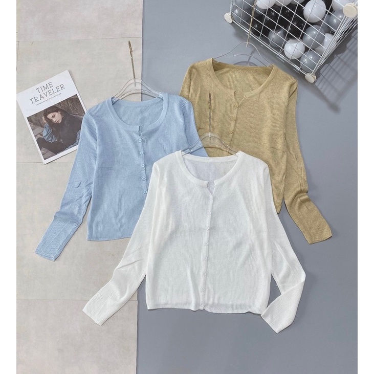 Áo len tăm mềm cúc pastel | BigBuy360 - bigbuy360.vn