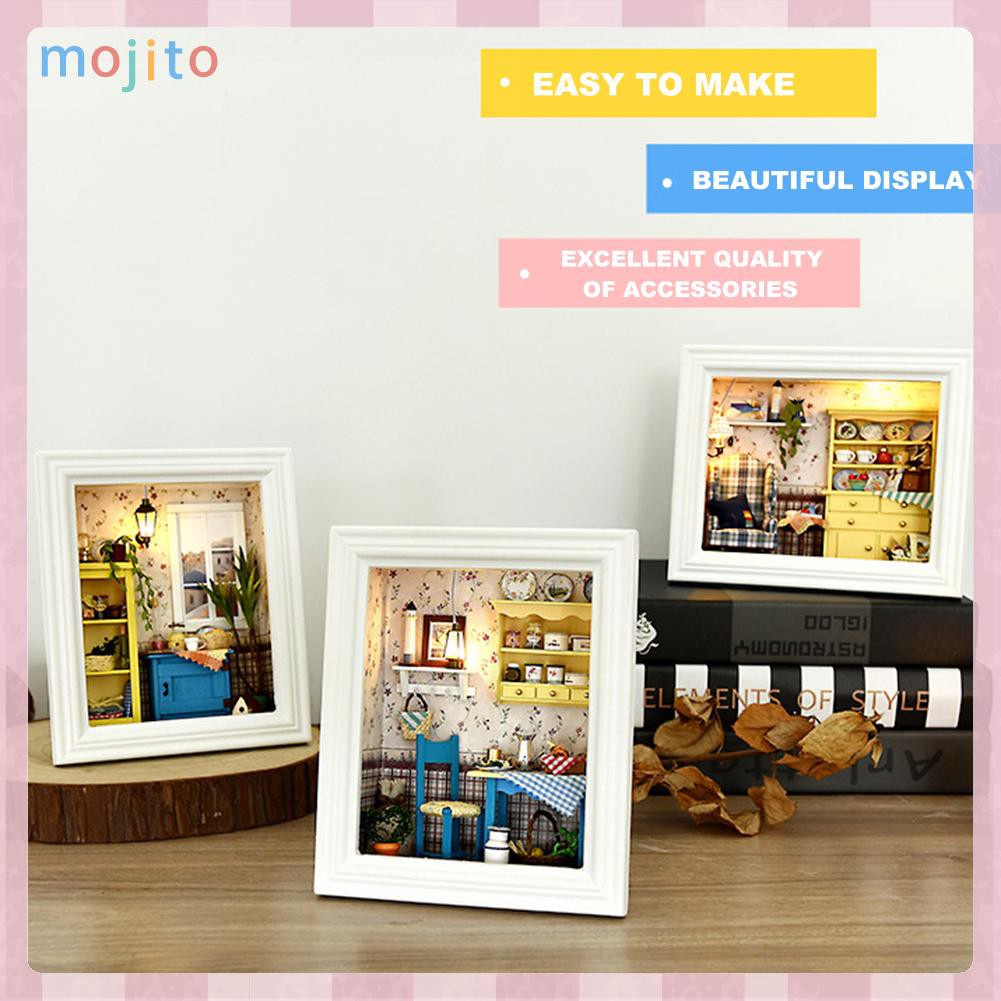 MOJITO 3D DIY Mini Wooden Hut Hanging Photo Frame Midsummer Afternoon Manual Toys