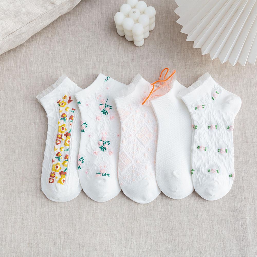 DWAYNE Vớ Cotton Cổ Thấp Phối Lưới Thoáng Khí Dễ Thương Xinh Xắn Dành Cho Nữ