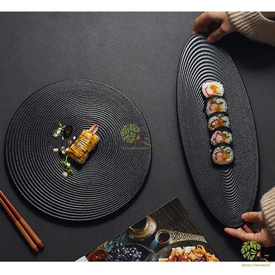 đĩa nhà hàng gốm sứ cao cấp sushi black