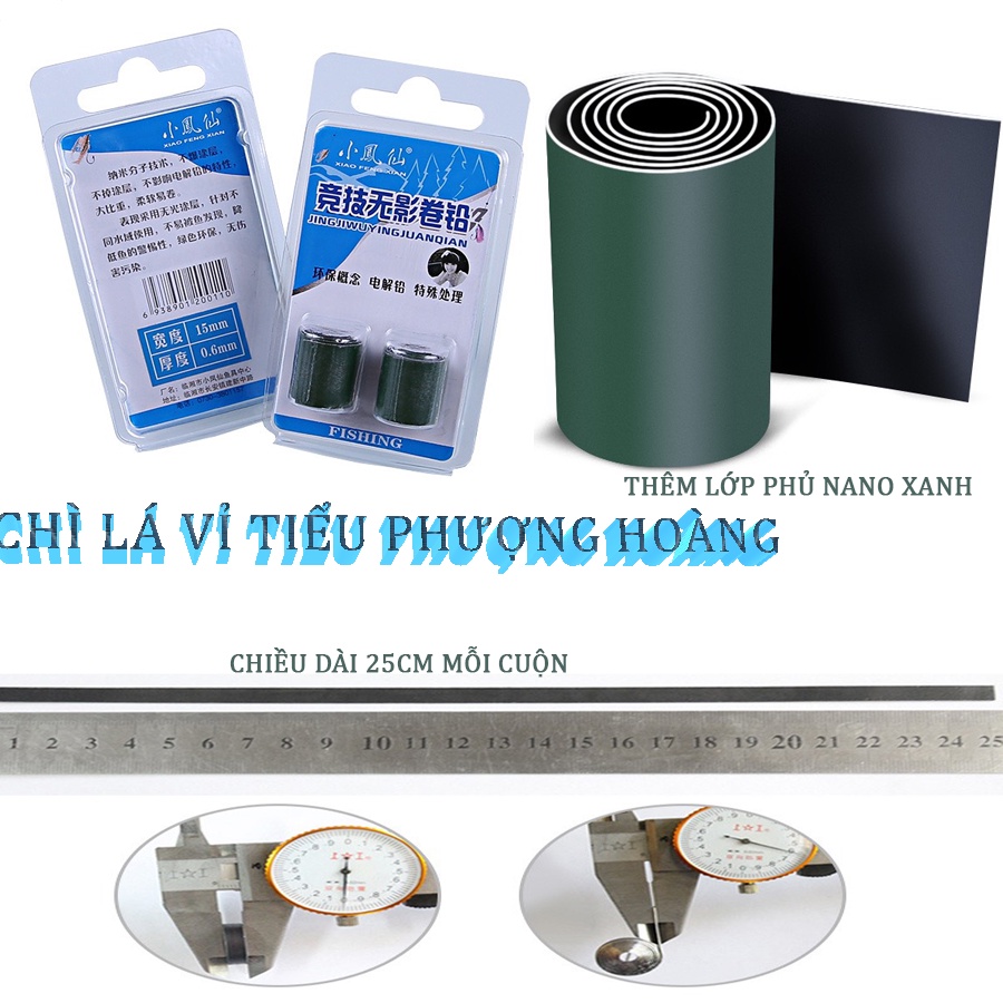 chí là cuộn, chì câu cá tiểu phượng hoàng, vỉ 2 cuộn, chì câu cá
