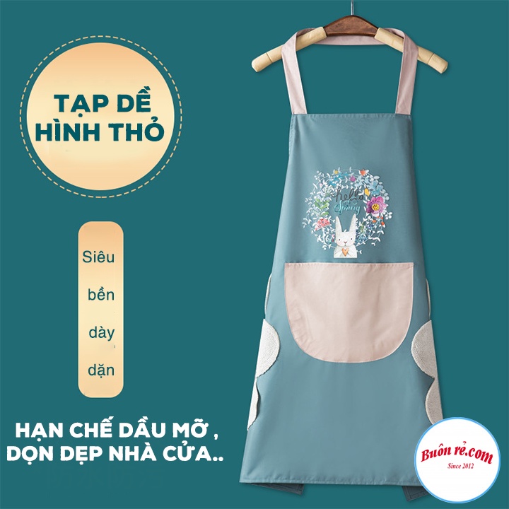 Tạp dề nấu ăn họa tiết thỏ, chống thấm nước hiệu quả – Tạp dề có túi và khăn lau hai bên hông tiện lợi – 01519