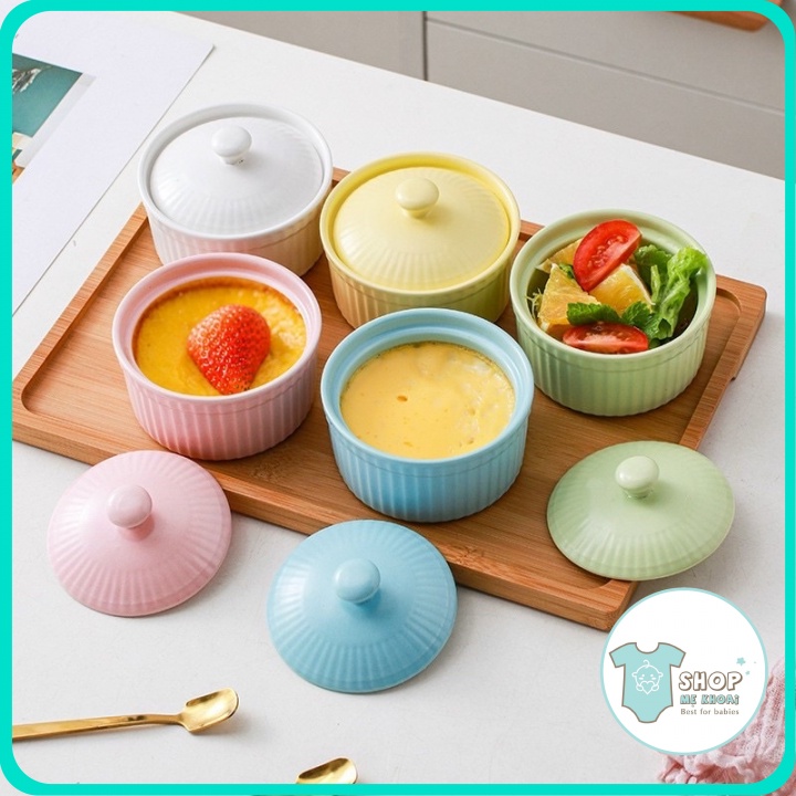 Bát Ăn Dặm Gốm Sứ Ramenkin Có Nắp/ Nắp 150ml
