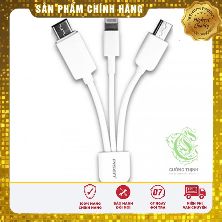 [ Giá siêu rẻ,chính hãng 100% ]  Dây Cáp Pisen.s 3 trong 1 (type C /Lightning/ Micro) - HÀNG CHÍNH HÃNG