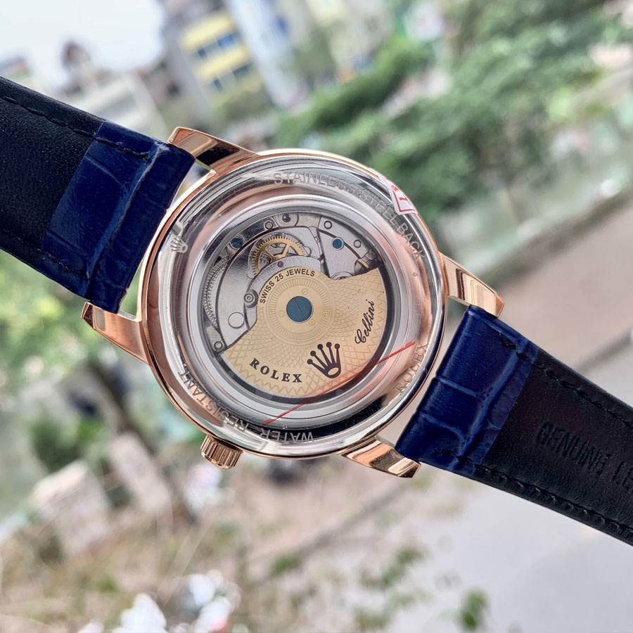 Đồng hồ Rolex nam máy cơ Nhật mạ vàng dây da kim loại Automatic size 40mm 41mm
