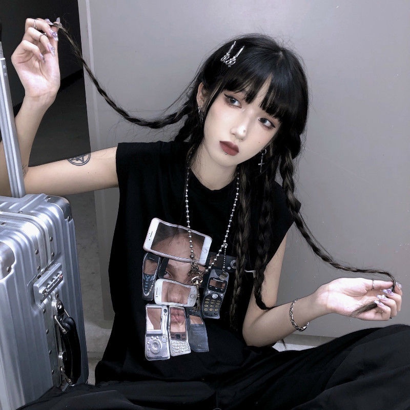 Jiashucheng Áo Thun Không Tay Dáng Rộng Phong Cách Harajuku Thời Trang Mùa Hè Hàng Mới Dành Cho Bạn Nữ