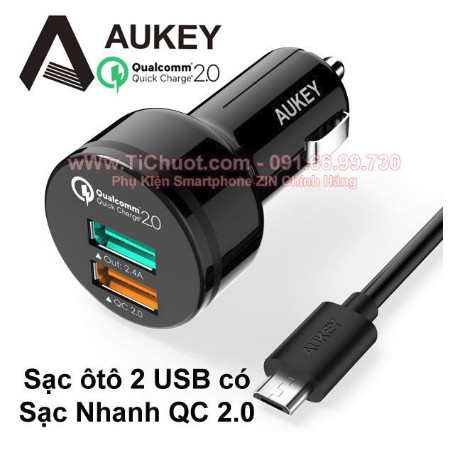 [Chính hãng] Sạc xe hơi AUKEY CCT1 Sạc nhanh QC 2.0 có 2 cổng USB