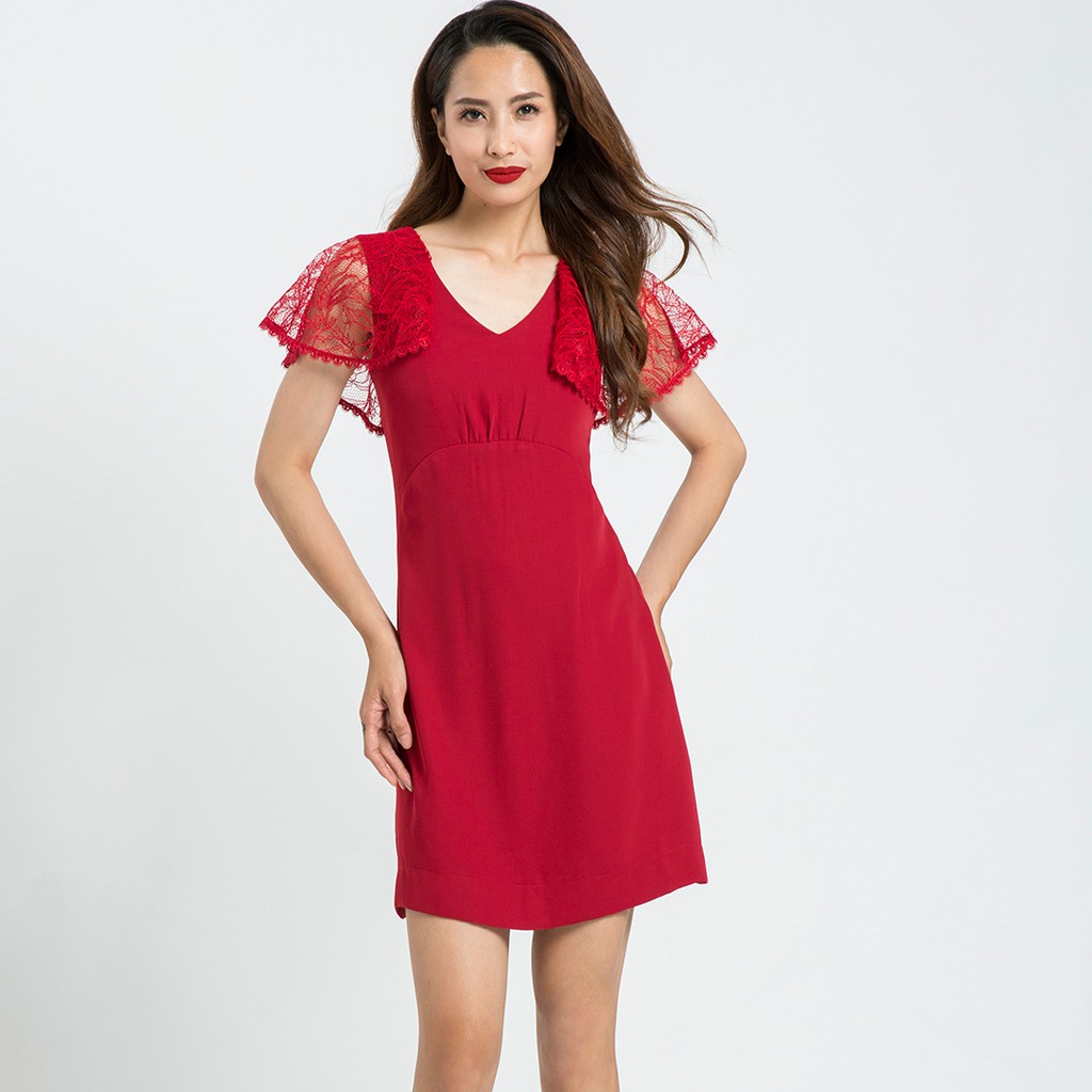 Đầm Tay Ren Hity DRE086 (Đỏ Auburn)