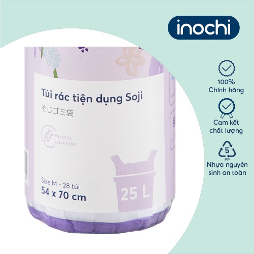 Túi rác tiện dụng Inochi - Soji 25L x 28 túi (Size M) Hương Lavender(có quai cầm)