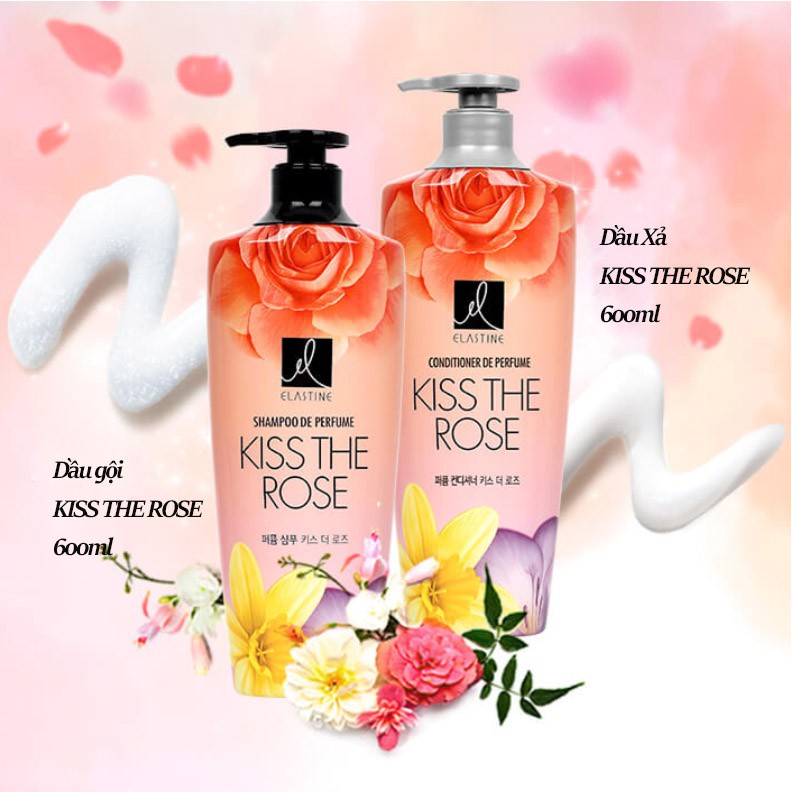Bộ đôi Dầu gội xả Elastine De Perfume hương nước hoa Kiss the rose 600ml x2