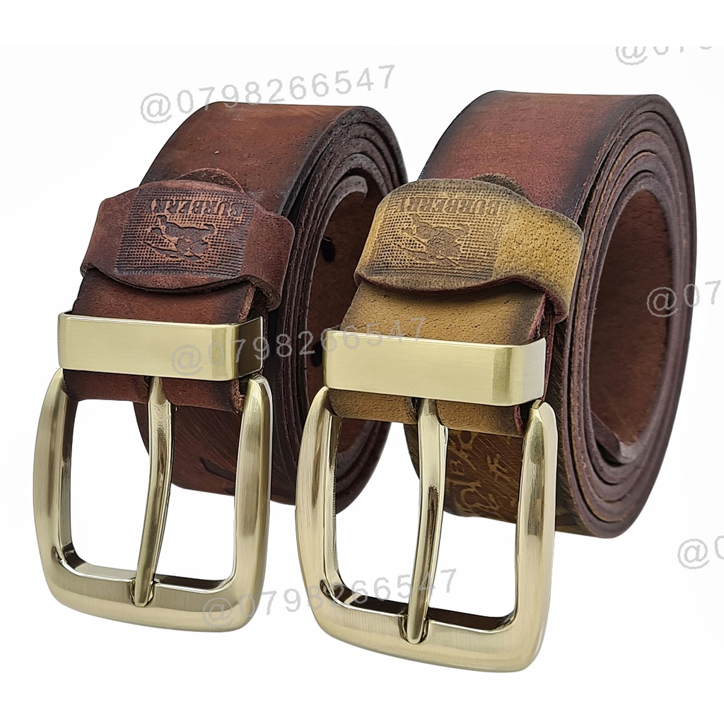 Thắt lưng nam da bò sáp dập chữ DHM-273 | Khoá kim trơn không hiệu mạ đồng loại 1 | Bảo hành 12 tháng