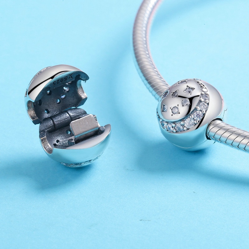 Hạt xỏ lỗ Bamoer SCC813 bạc 925 hình trăng sao lấp lánh trang trí vòng tay