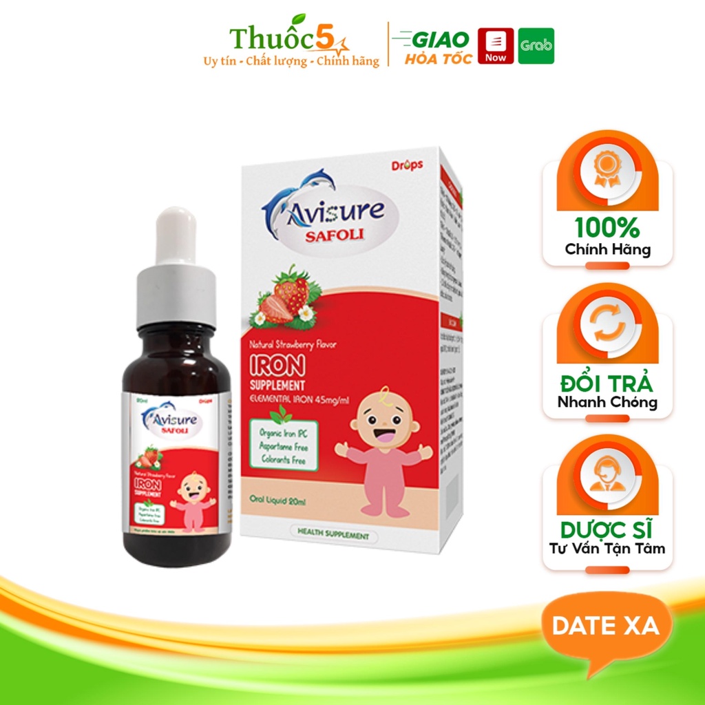 Avisure Safoli Drop sắt hữu cơ nhỏ giọt cho bé lọ 20ml cho bé thiếu máu do thiếu sắt