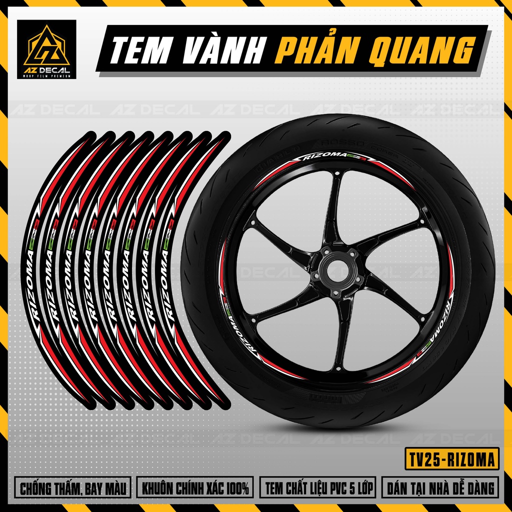 Tem Dán Vành / Mâm Phản Quang Rizoma | TV25 | Decal Dán Xe Máy, Xe Điện, Xe Thể Thao Chống Thấm Nước, Chống Bay Màu