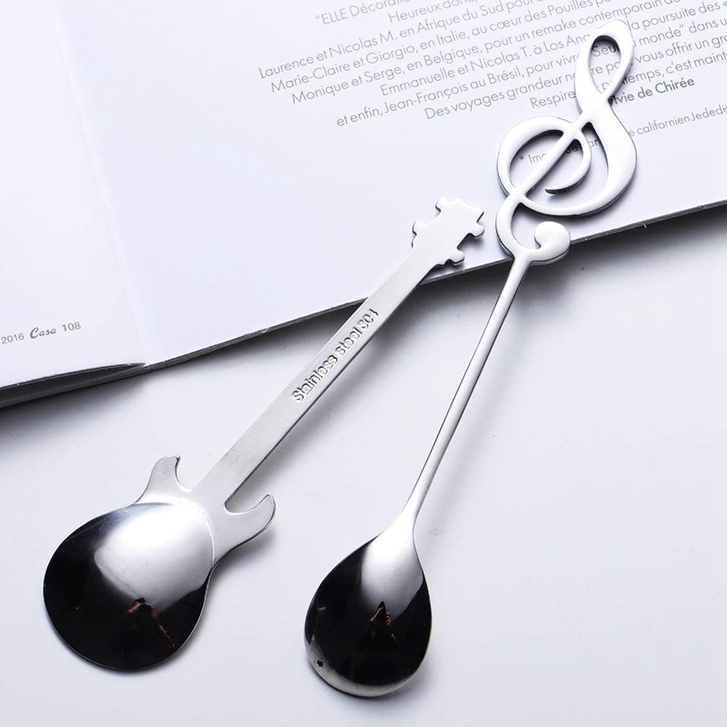 6Pcs Note Spoon and Guitar Spoon Set Teaspoon Stainless Steel