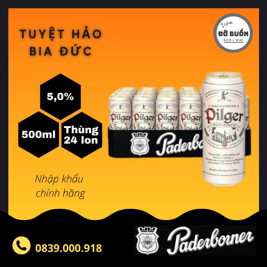 Bia Paderborner Pilger 500ml - Thùng 24 lon - Nhập khẩu từ Đức