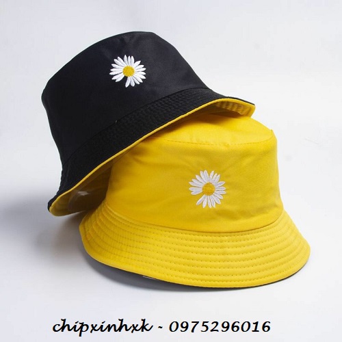 Phụ kiện thời trang CHIPXINHXK - mũ bucket 2 mặt thêu họa tiết hoa cúc xinh xắn