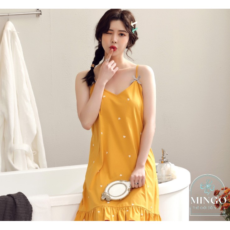 [Siêu Giảm Giá] Váy ngủ hai dây cute đuôi xếp li vải cotton.