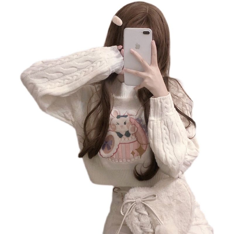 Japanese early autumn new sweater top women's long sleeve twist outer sweater + wild skirt women's suit tide