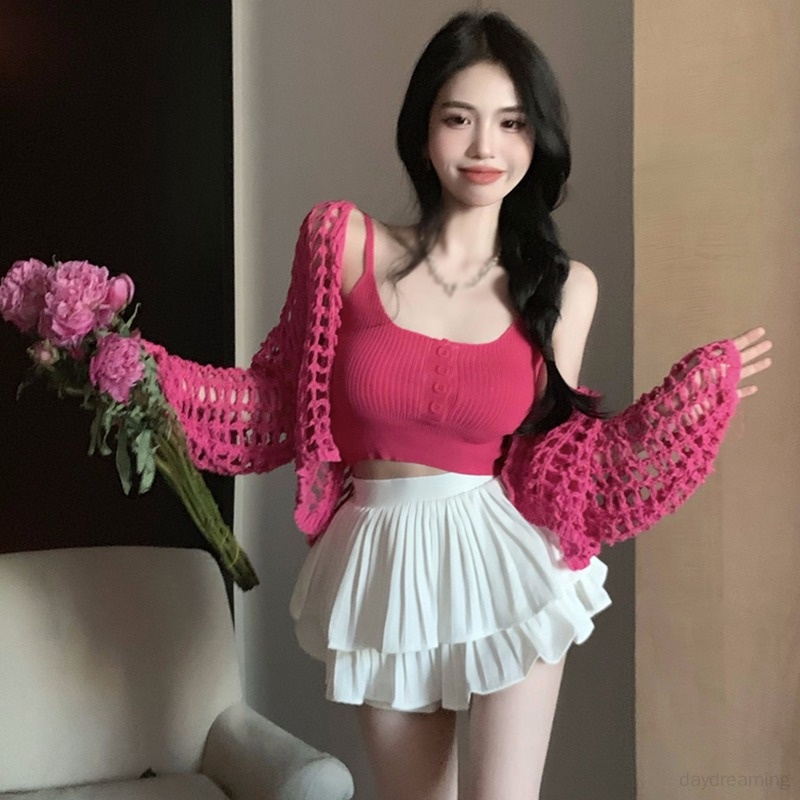 Bộ Áo Khoác Cardigan Dài Tay + Áo Lưới Mỏng Nhẹ Chống Nắng Thời Trang Cho Nữ